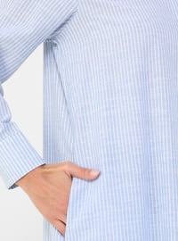 Blue - Stripe - Point Collar - Cotton - Tunic