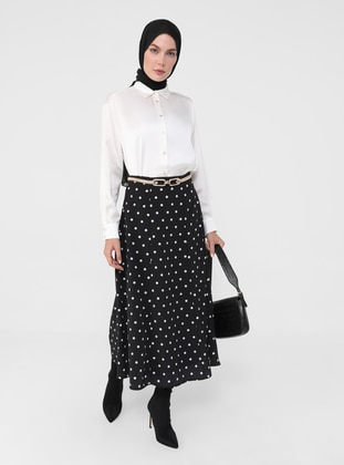 White - Black - Polka Dot - Fully Lined - Skirt - Refka