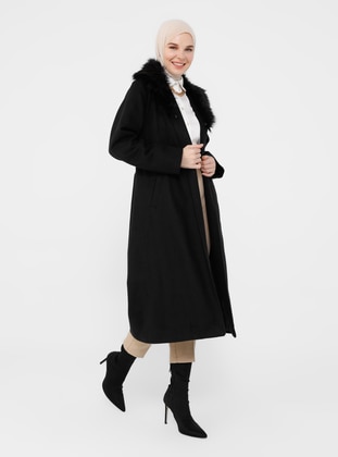 Black - Fully Lined - Shawl Collar - Coat - Refka