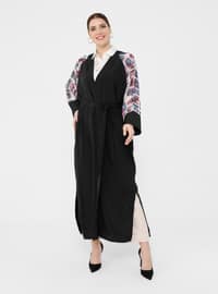 Black - Plaid - Unlined - Plus Size Abaya