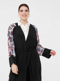 Black - Plaid - Unlined - Plus Size Abaya