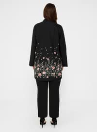 Black - Floral - Unlined - Plus Size Suit