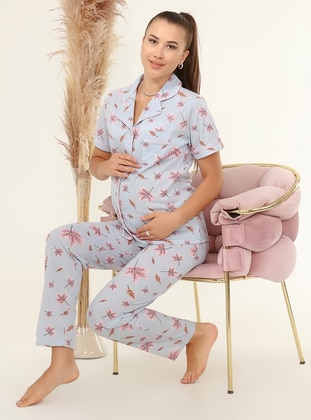 Blue - Multi - Maternity Pyjamas - Ladymina Pijama