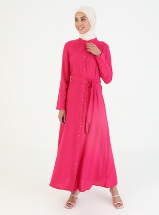 Modest Dress Dark Pink With Neck Buttons