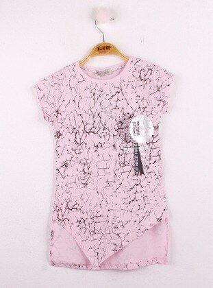 Multi - Crew neck - Unlined - Pink - Rose - Girls` T-Shirt