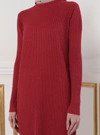 Maroon - Unlined - Crew neck - Knit Dresses