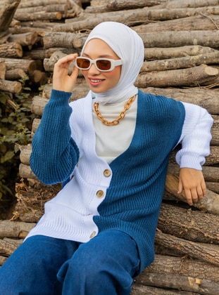 White - Navy Blue - Multi - Unlined - Knit Cardigans - SHERIN