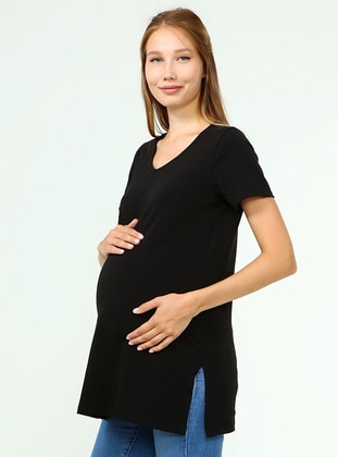 Black - Crew neck - Maternity Tunic / T-Shirt - Luvmabelly
