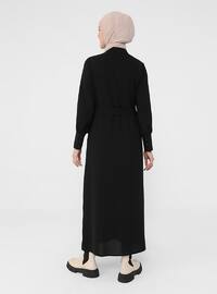 Black - Button Collar - Unlined - Modest Dress