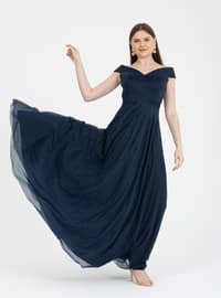Navy Blue - Fully Lined - Boat neck - Modest Evening Dress
