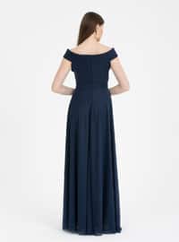 Navy Blue - Fully Lined - Boat neck - Modest Evening Dress