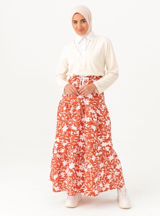 Terra Cotta - Multi - Unlined - Cotton - Skirt - Tofisa