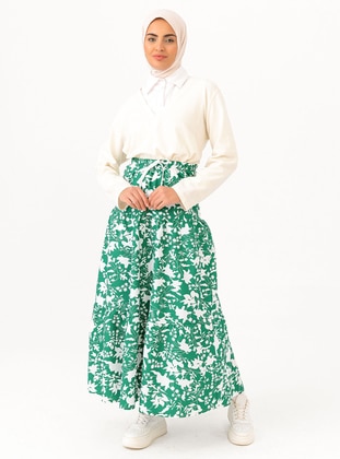 Green - Multi - Unlined - Cotton - Skirt