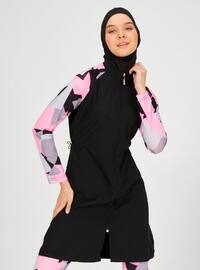 Pink - Multi - Fully Lined - Full Coverage Swimsuit Burkini