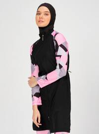 Pink - Multi - Fully Lined - Full Coverage Swimsuit Burkini
