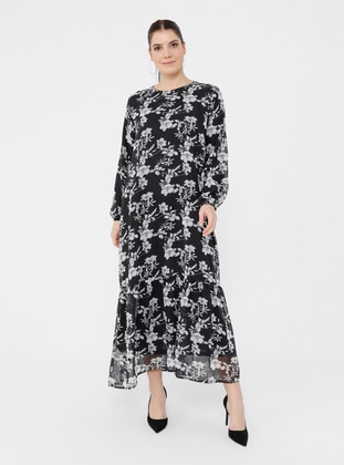 Multi - Floral - Fully Lined - Crew neck - Plus Size Dress - Alia