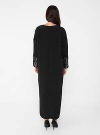 Black - Jacquard - Unlined - Crew neck - Plus Size Dress