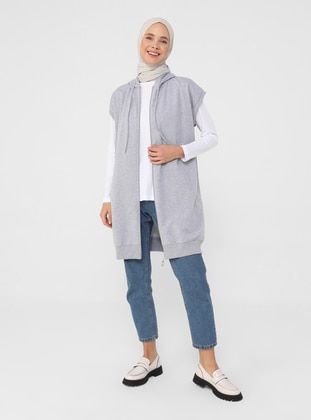 Gray - Cotton - Sweat-shirt - Refka