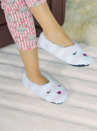 Casual - White - Pink - Home Shoes - Odesa Ayakkabı