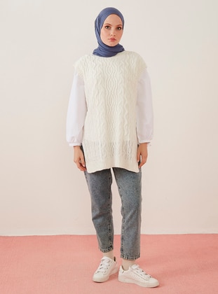 Unlined - White - Ecru - Bone - Knit Sweater - Por La Cara