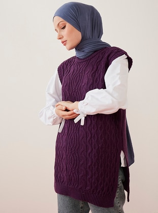 Unlined - Purple - Knit Sweater - Por La Cara