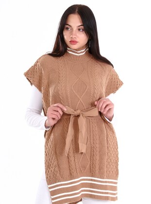 White - Brown - Unlined - Knit Ponchos - Nare