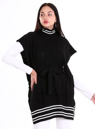 White - Black - Unlined - Knit Ponchos - Nare
