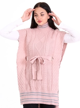 Gray - Pink - Unlined - Knit Ponchos - Nare