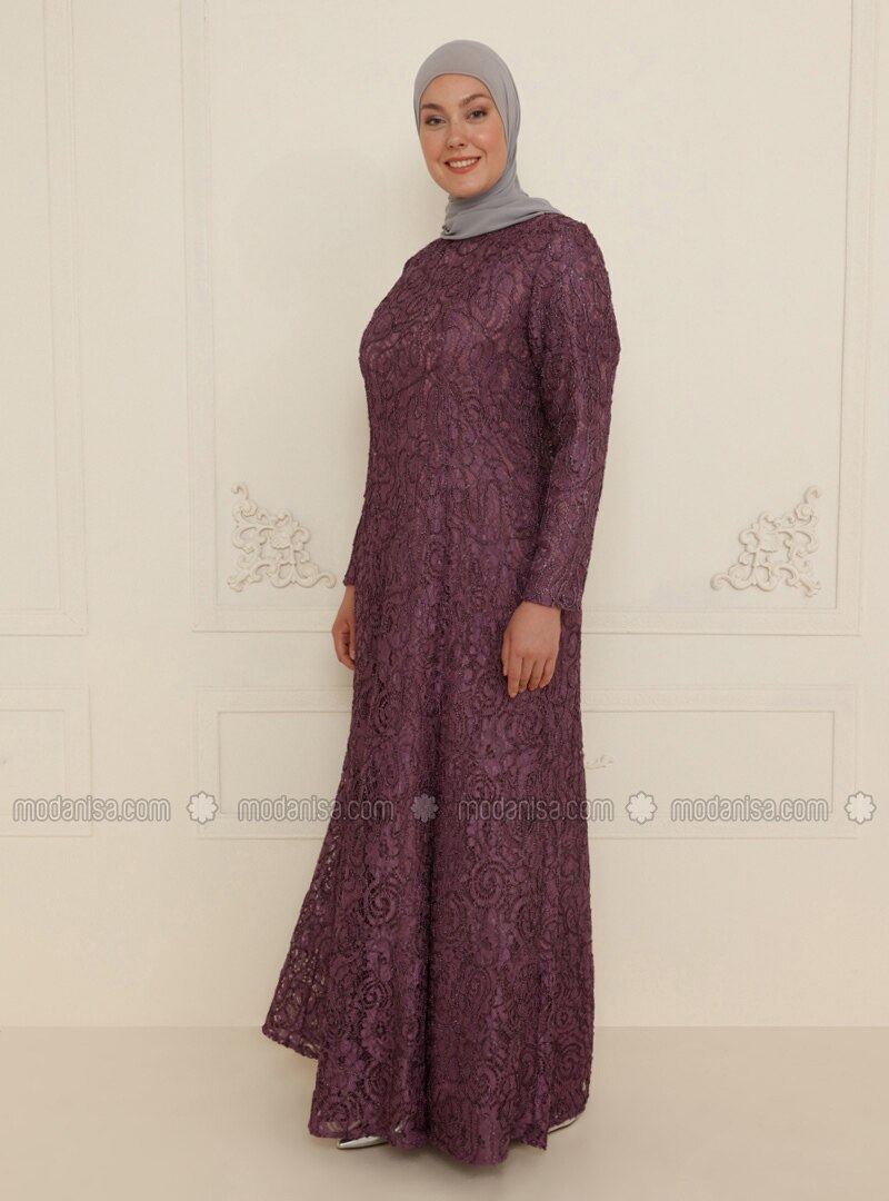 Dusty Rose - Fully Lined - Crew neck - Modest Plus Size Evening Dress