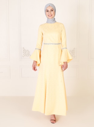 Yellow - Unlined - Crew neck - Modest Evening Dress - Ziwoman