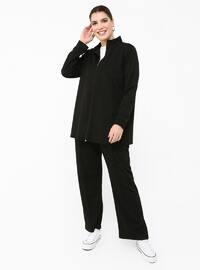 Black - Polo neck - Unlined - Cotton - Plus Size Suit