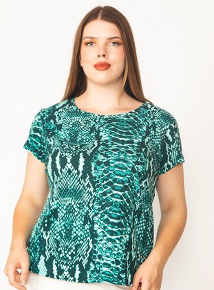 Multi - Green - Cotton - Plus Size T-Shirts - Lavien