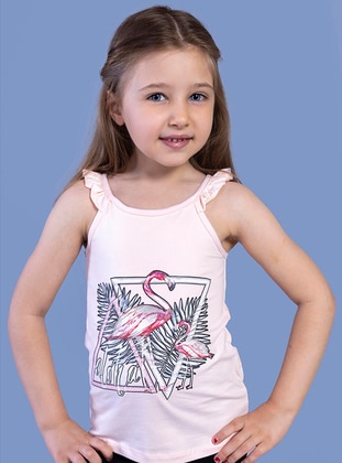 Printed - Crew neck - Unlined - Powder - Girls` T-Shirt - Toontoy
