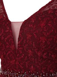 Fully Lined - Multi - Maroon - Crew neck - Evening Dresses