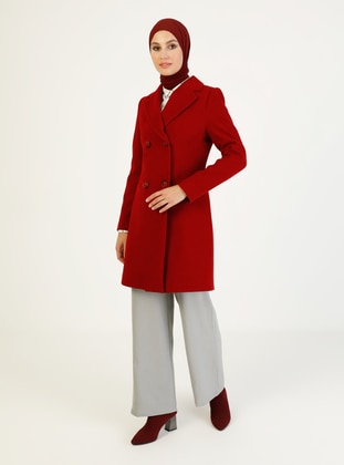 Button Detailed Coat Red