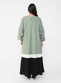 Ecru - Black - Olive Green - Unlined - Crew neck - Plus Size Dress