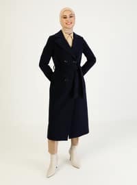 Navy Blue - Fully Lined - Point Collar - Coat