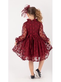 Miss Fatosh Big Lace Dotted Period Dress Burgundy