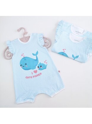 Printed - Crew neck - Unlined - Blue - Combed Cotton - Baby Sleepsuit - MİNİPUFF BABY