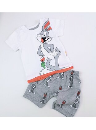 Printed - Crew neck - Unlined - Gray - Combed Cotton - Baby Suit - MİNİPUFF BABY