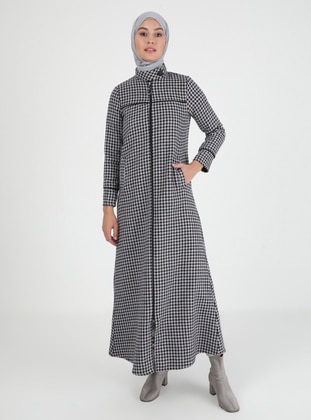 Lilac - Houndstooth - Unlined - Polo neck - Coat - Miss Cazibe