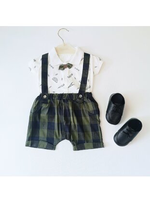 Gingham - Button Collar - Unlined - Green - Cotton - Baby Sleepsuit - MİNİPUFF BABY