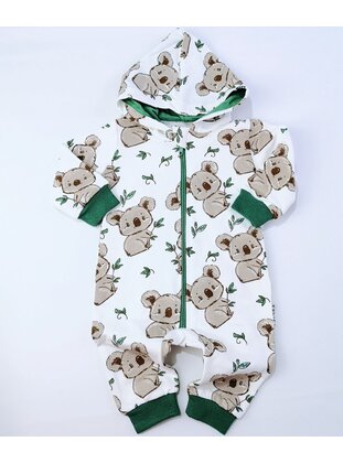 Printed - Crew neck - Unlined - Green - Cotton - Baby Sleepsuit - MİNİPUFF BABY