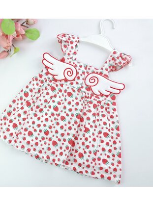 Printed - Sweatheart Neckline - Unlined - Red - Cotton - Baby Dress - MİNİPUFF BABY