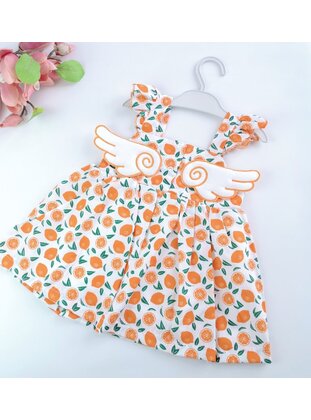 Printed - Sweatheart Neckline - Unlined - Orange - Cotton - Baby Dress - MİNİPUFF BABY