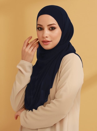 Chiffon Instant Hijab Navy Blue With Inner Undercap Instant Scarf