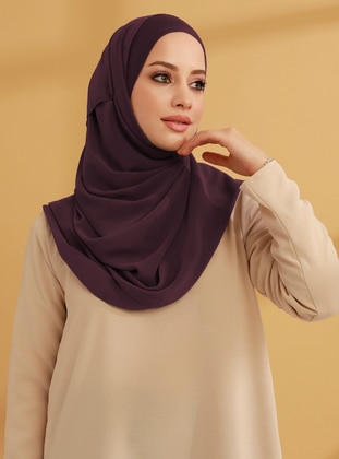 Chiffon Instant Hijab With Inner Undercap Plum Color Instant Scarf