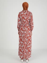 Floral Patterned Modest Dress Terra-Cotta