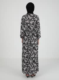 Black - Floral - Crew neck - Unlined - Viscose - Modest Dress