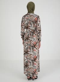 Mink - Floral - Crew neck - Unlined - Viscose - Modest Dress